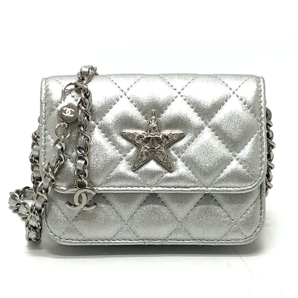 CHANEL Silver Leather Shoulder Bag